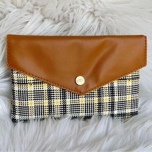 IPSY | BRAND NEW | Brown Yellow Plaid Clutch Envelope Glam Bag (BAG ONLY)